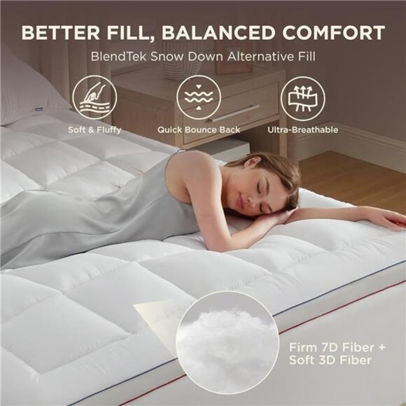 Queen Mattress Topper - Extra Thick Mattress Pad Cover with Deep Pocket Soft - Picture 3 of 7